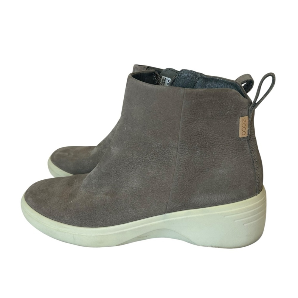 ECCO Leather Ankle Booties Women’s 6 Wedge Heel Side Zip Gray Comfort Shoes - Picture 2 of 11